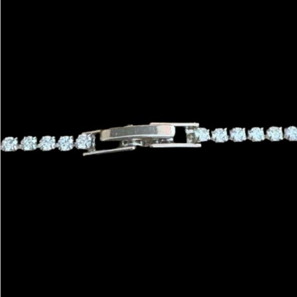 18K White Gold Plated Tennis Necklace π - Picture 2 of 3